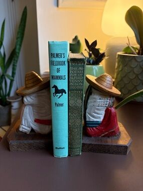 Vintage 50s Mexican Folk Art Book Ends Wooden "Siesta" Pose Hand-Carved